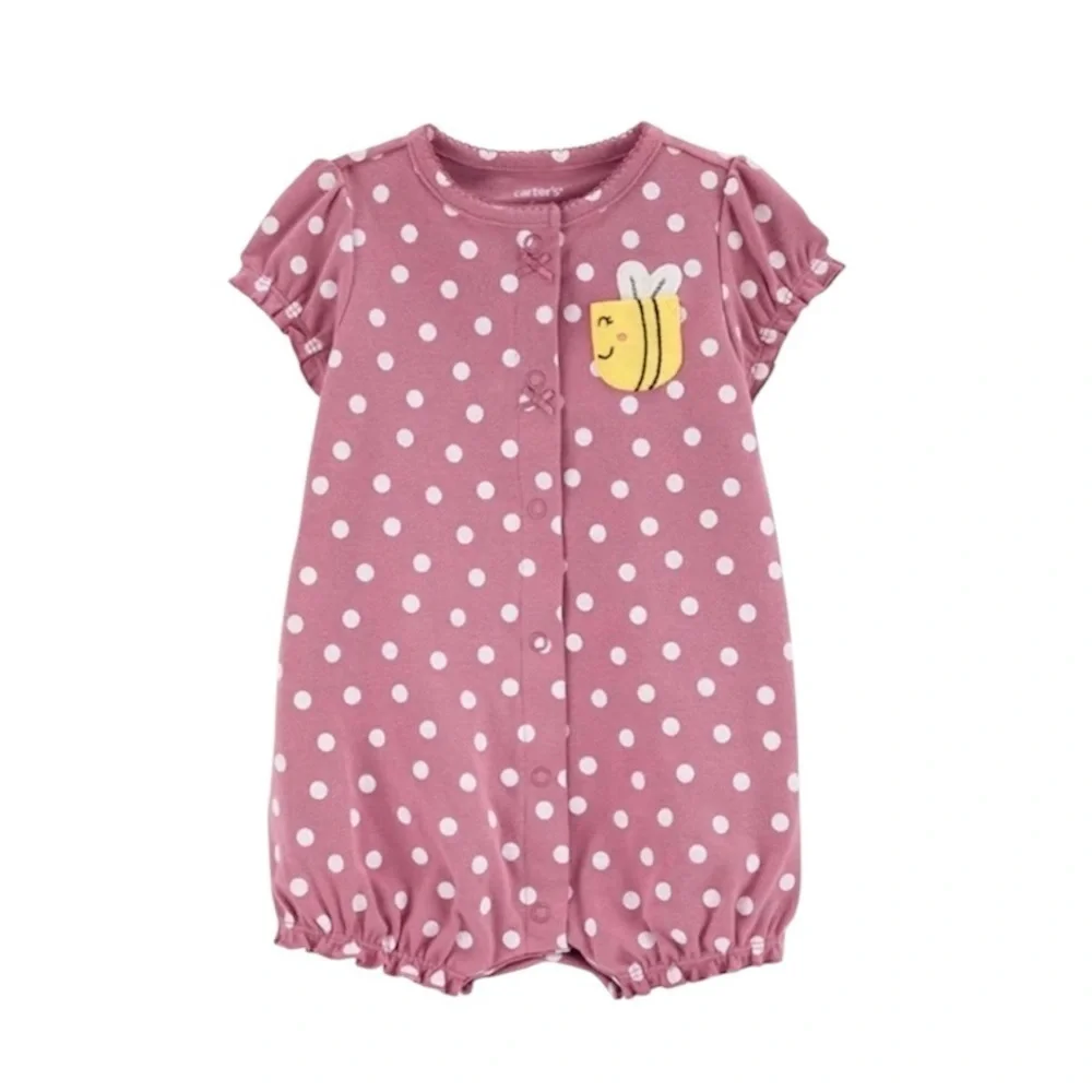 ❤️ CARTERS BABY Purple Romper with White Dots and Bee Patch Onsie 9 Months